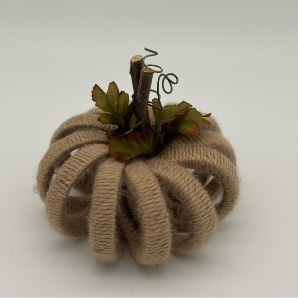 Rustic Yarn Wrapped Pumpkin Decor Fall Decorations Autumn Halloween Beige New - Picture 2 of 7